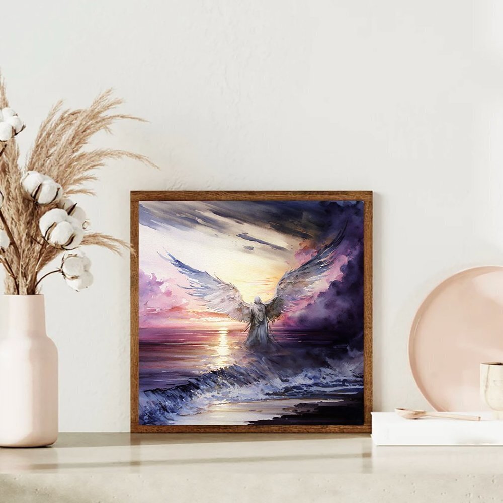 8x8 Angel Over the‎ Ocean Watercolor Art Oil Painting Print - Picture 3 of 4